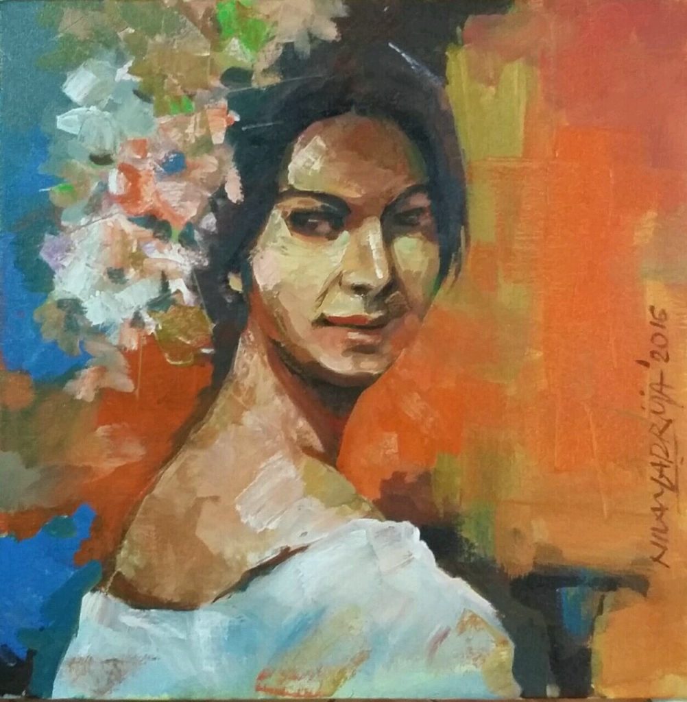 Lady with flowers in her hair painting | woman with flowers art | Daughtor