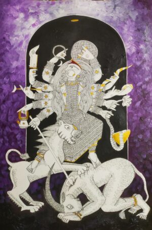 Asura bowing to Goddess by Samik De