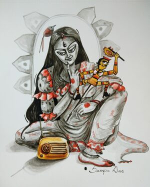 Durga listening to mahalaya by Sampa Das