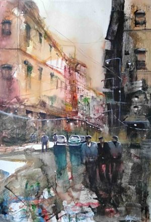cityscape watercolor painting