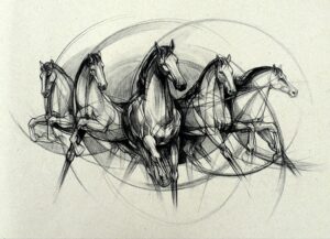 Drawing of Five Galloping Horses