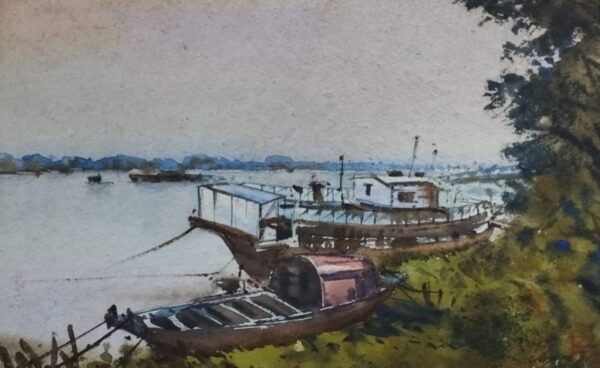 Watercolor River Scene Painting