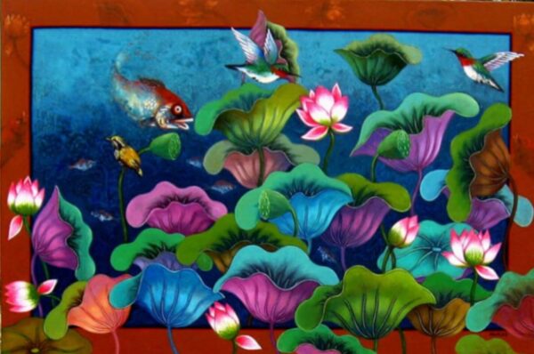 Lotus Pond Acrylic Painting