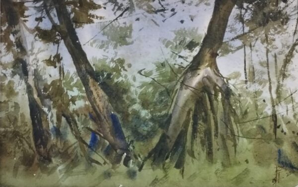 Watercolor Forest Landscape Painting