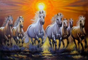7 running horses painting