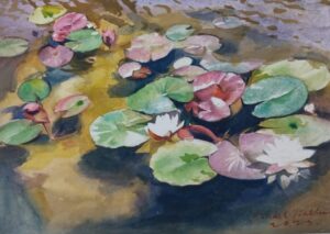Watercolour Lotus Pond Painting