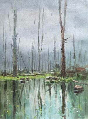 Tranquil Forest Wetland Oil Painting