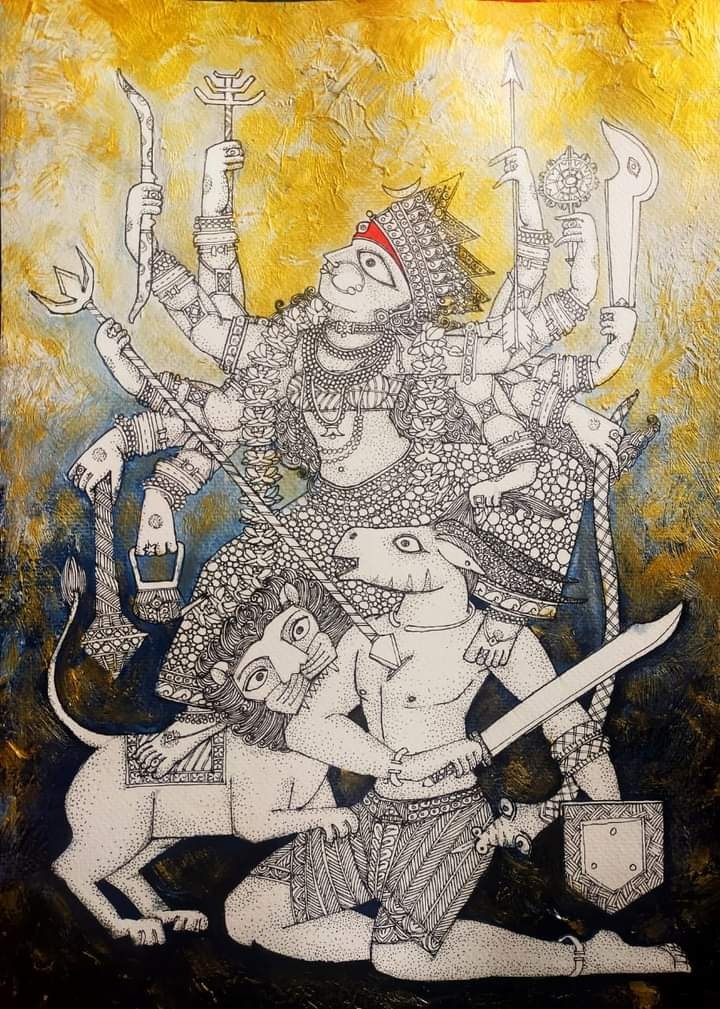 Durga killing asura