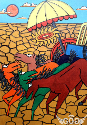 A Painting of Krishna Driving Through Chaos