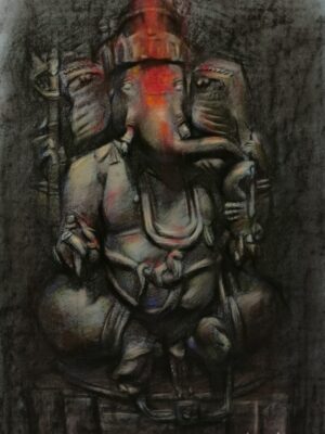 Ganesha Artwork | Lord Ganesha charcoal sketch with vibrant highlights