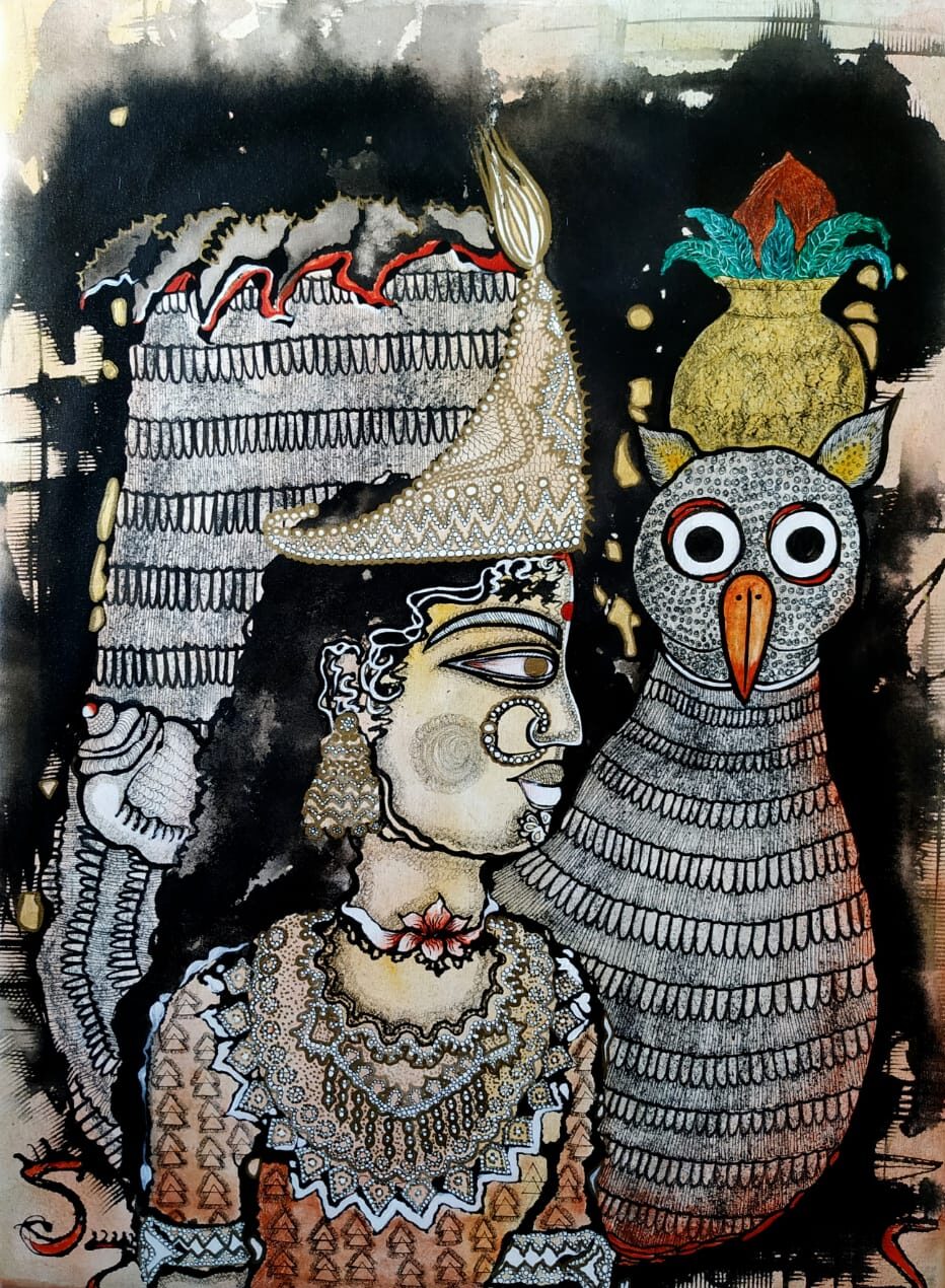 Goddess Lakshmi Painting with Owl