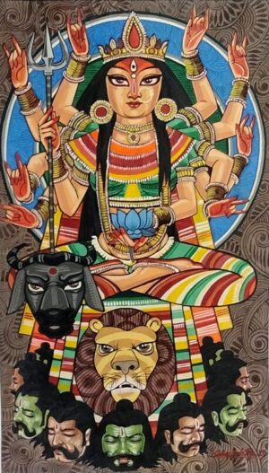 Mixed Media Painting of Durga