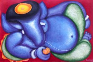 Vibrant Ganesh Artwork in Serene Blue Hues