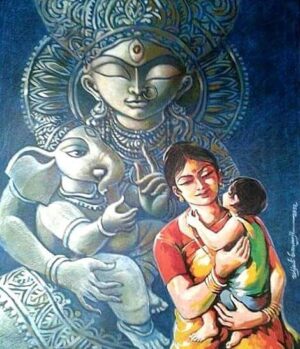Ma Durga and child Ganesh