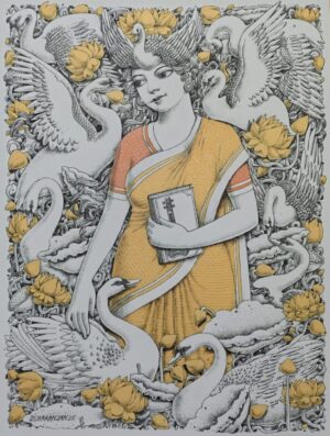 Goddess Saraswati Painting with Swans
