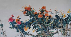 Chinese Ink Floral Framed Painting