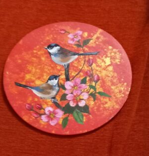 Bird and Floral Round Canvas Painting