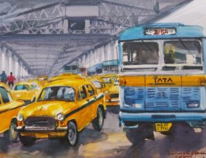 Kolkata Traffic Watercolor Painting