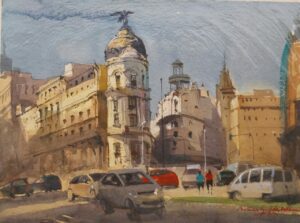Urban Landscape Watercolor Artwork