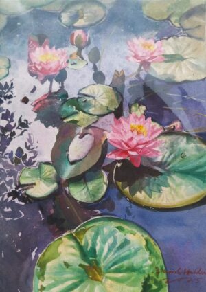 Blooming Lotus Pond Watercolor Painting