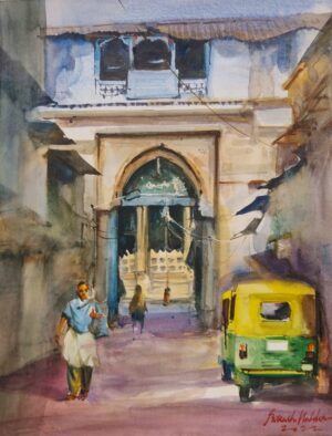 Old City Street Watercolor Painting