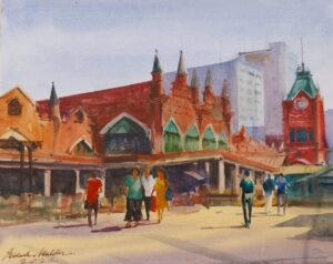 Railway Station Watercolor Painting