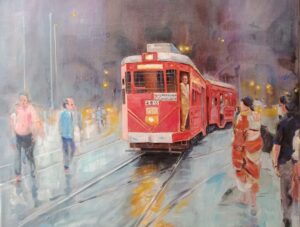 Kolkata Red Tram Painting